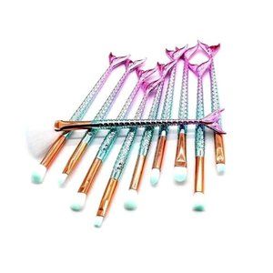 Makeup Brush Set 10Pcs Mermaid Tail (Teal & Pink)